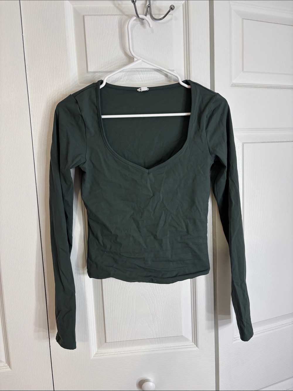 Garage Dark Green Long Sleeve Scoop Neck Top